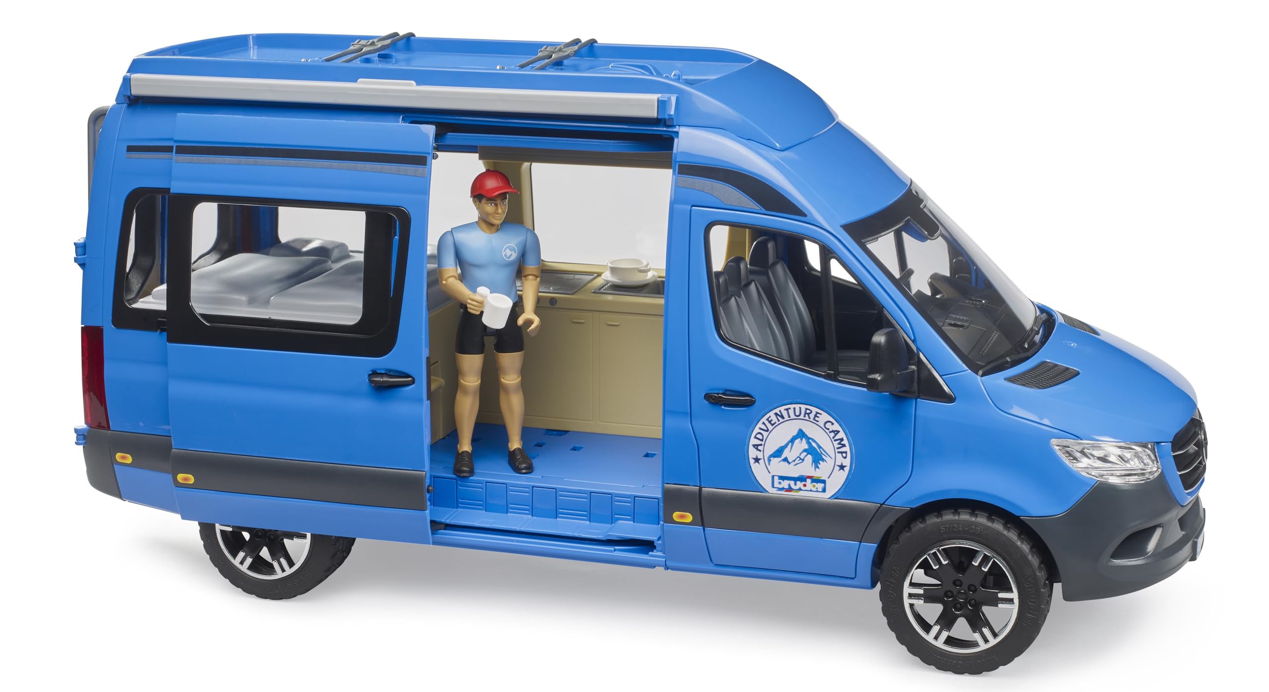 bruder 02684 - MB Sprinter Camper mit Fahrer - 1:16, Fahrzeug, Wohnmobil, Reisemobil, Transporter, Camper, Van, Campingbus, Spielzeug ab 4 Jahre, Blau