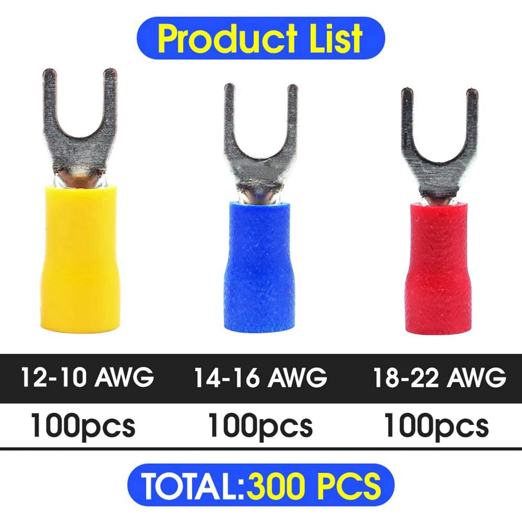 1500 unidades 22-16 16-14 12-10 AWG aislado pala de horquilla tipo U conector de cable terminal de crimpado eléctrico