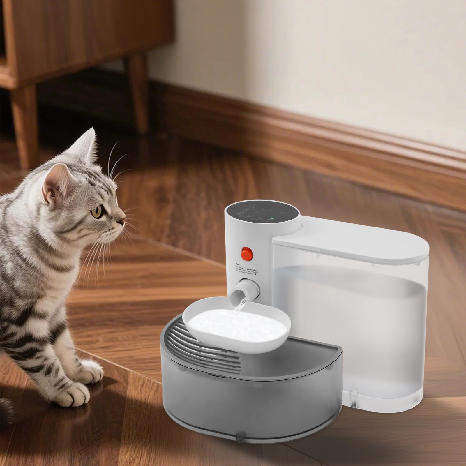 Fontana automatica per bere 3 l di acqua dolce e 1,5 l di acque reflue, senza fili, nessun cambio filtro, fontana per gatti senza fili, 180 giorni di standby, ricarica USB per animali domestici, gatti