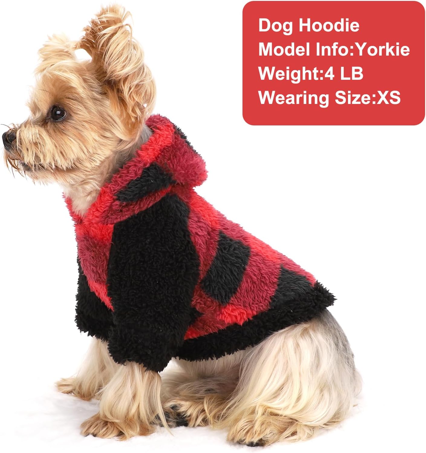 DaFuEn Fleece Dog Sweaters for Small Dogs, Winter Hoodie Puppy Chihuahua Sweater, Dogs Clothes for Teacup Chihuahua Yorkie, Pet Apparel Clothing (Red Plaid, S)