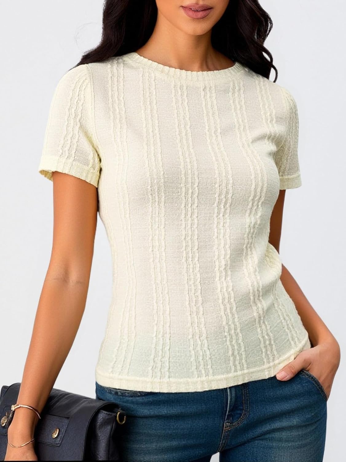 Women's Summer Crew Neck Short Sleeve T Shirts Dressy Casual Work Tops - Image 4