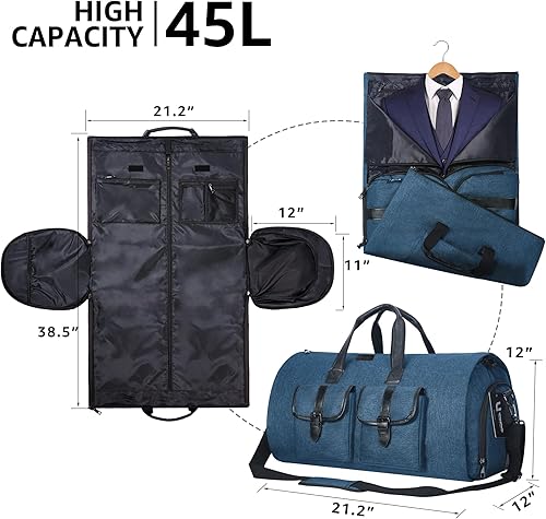 Miniatura 2 de Bolsa de viaje Uniquebella para llevar ropa convertible, bolsa de lona para trajes con compartimento para zapatos, bolsa de fin de semana para