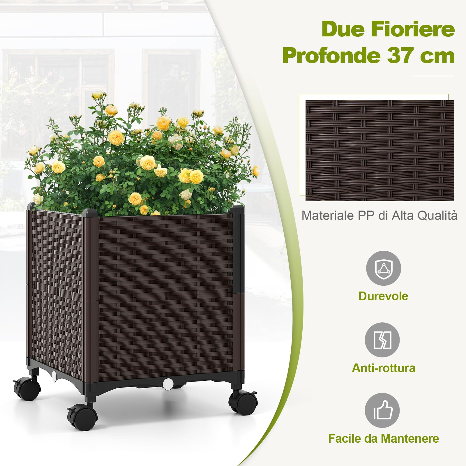 RELAX4LIFE 2M Traliccio ad Arco, Pergola ad Arco in Metallo con Casse di Fiori su Ruote, Tubi in Metallo Rivestiti in PE, Sistema di Auto-irrigazione per Piante Rampicanti, per Cortile, Matrimonio