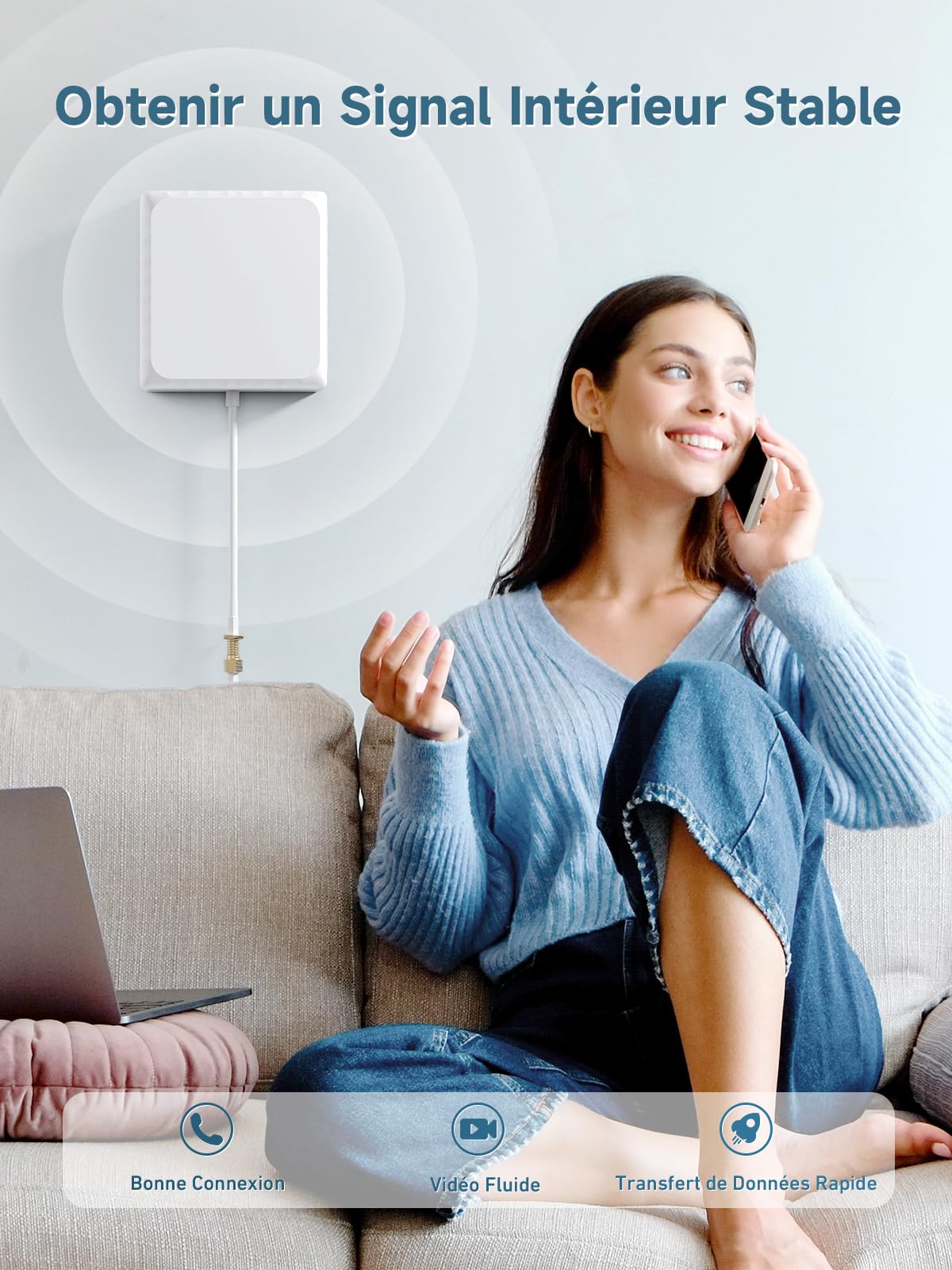 Amplificateur 4G LTE 800MHz + 2600MHz – Booster Signal Ultra Puissant Pour Orange, SFR, Bouygues & Tous Opérateurs – Jusqu'à 5 Barres En Zone Faible !
