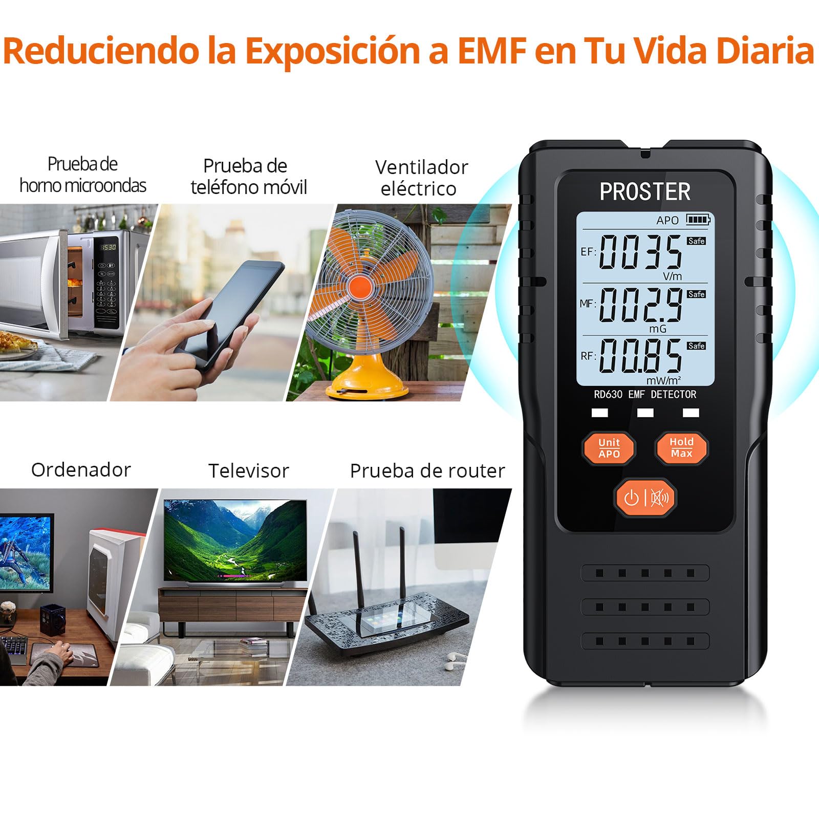 Proster Detector de Radiación de Campo Magnético 3 en 1 Medidor EMF para Torres de Celular 5G Detección de Señales WiFi Inspección EMF en el Hogar y la Oficina Caza de Fantasmas