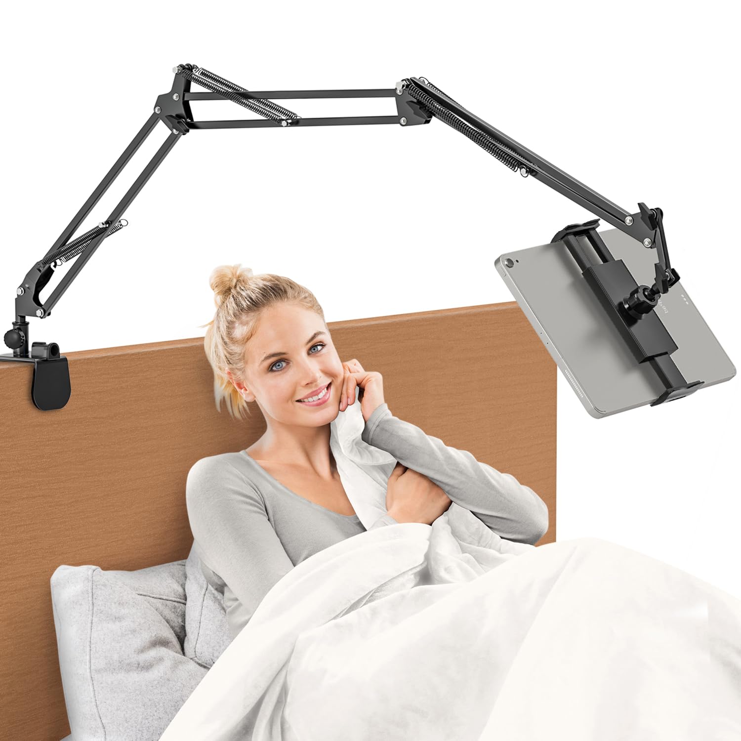 Upgraded Tablet Holder for Bed, Foldable iPad Bed Stand with 3 Metal Arm, 360 Degree Rotation Tablet Desk Holder for iPad/Pro/Air/Mini, Smartphones and Tablets 4.7-12.9 Inches