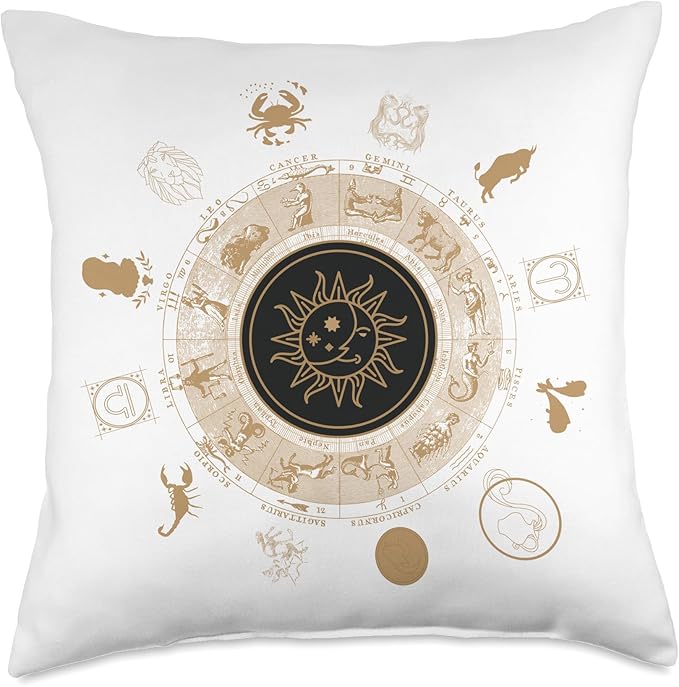 Aquarius Graphic Gold Horoscope Wheel Birth Sign Zodiac Top Throw Pillow
