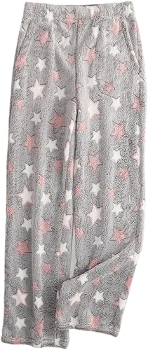 Fuzzy Pjs for Women Lightweight Elastic Waist Wide Leg Cute Pj Pants
