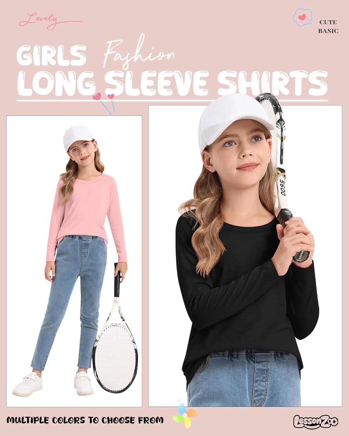 5 Pack Girls' Long Sleeve Shirts Kids Crewneck Basic Tees Solid Color Fall Winter Tops Bulk 5-14 Years - Image 4