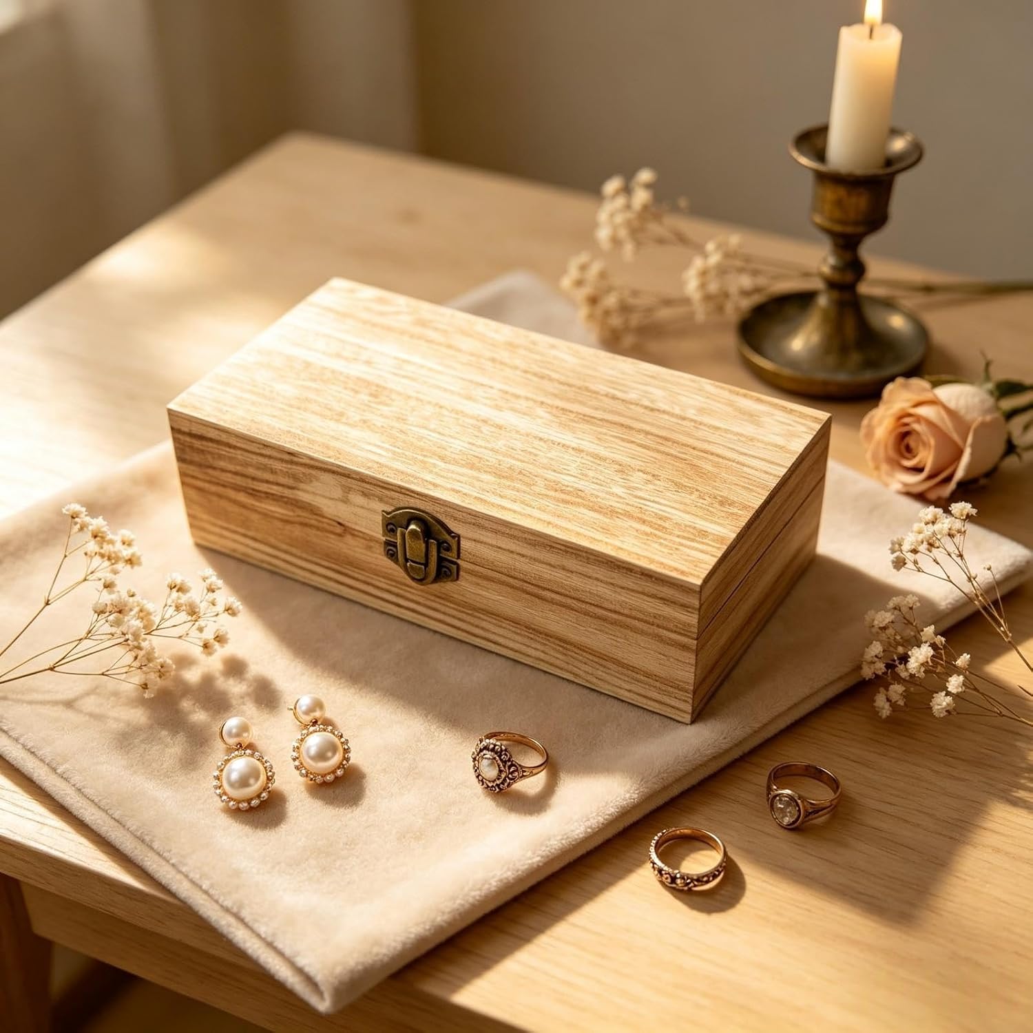 2 Pack Burnt Wooden Storage Box with Clasp for DIY Craft Jewelry (Light Color 8" x 4" x 2.4") image 5