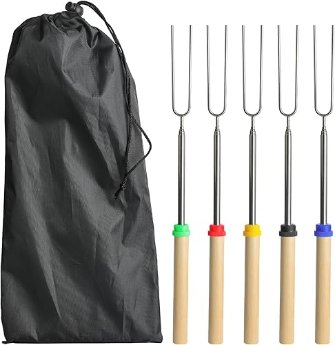 Miniatura 1 de 5 palitos de acero inoxidable para asar malvaviscos, 32 pulgadas de largo para hoguera, pinzas para asar marshmellow, herramientas para barbacoa,