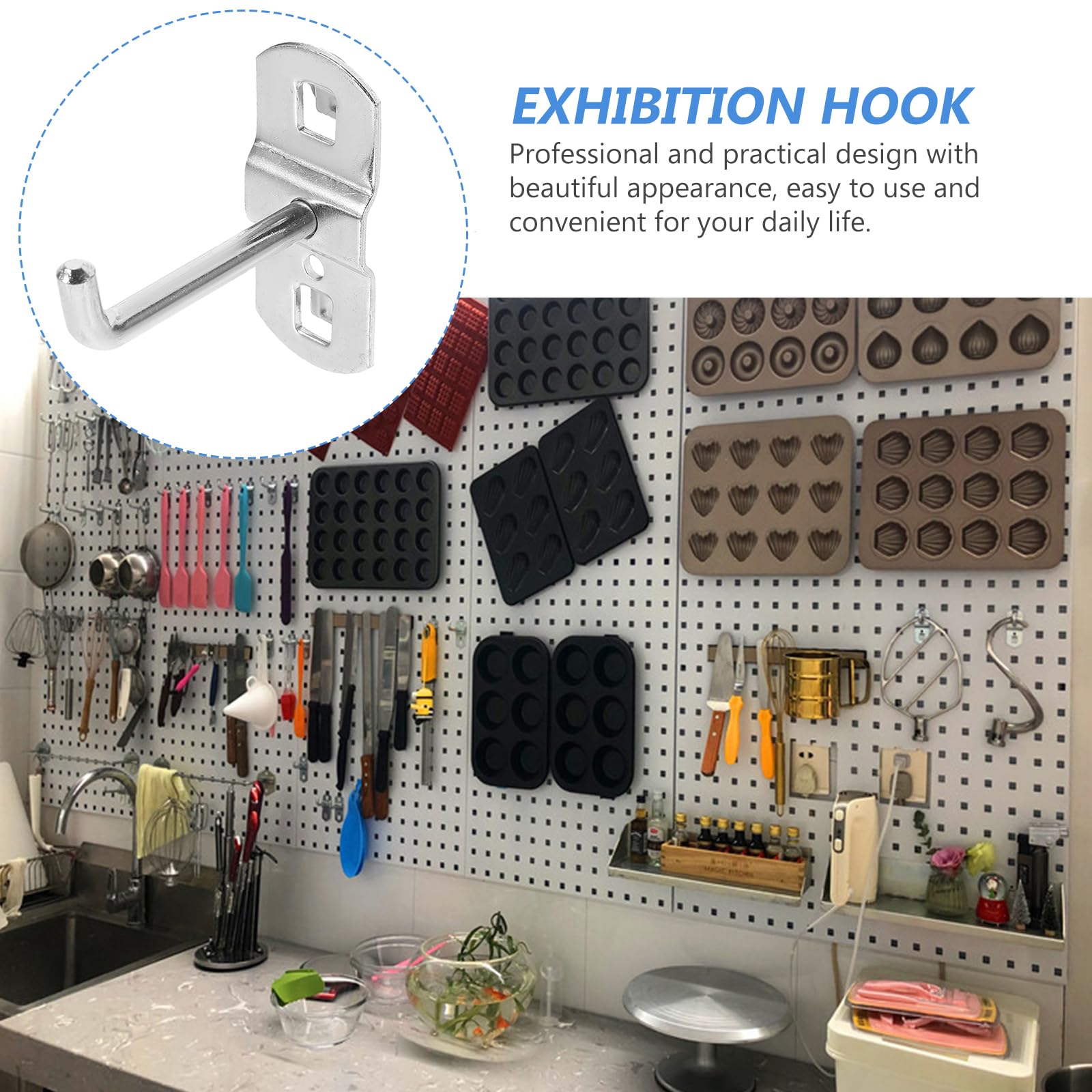 VILLCASE Shelves 12 pcs Screw Fit Pegboard Heavy Hook Hardware Pegboards Hooks Hooking Craft or Hanging Locks Silver Garage Shelf Cm Necklaces Metal Bracket Plate Exhibition Hooks- Square