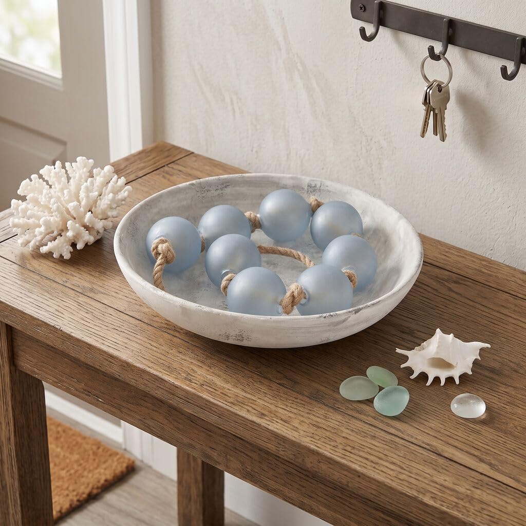 Mikasa Rustic White Gray Lined 12.25 Inch Ceramic Decorative Serving Bowl