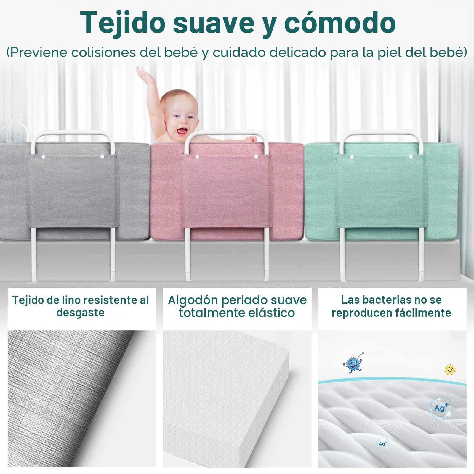 UISEBRT 2 barreras de protección para cama infantil, 50 cm, 5 agujeros, altura regulable, protección anticaídas, para cama familiar y cama infantil (100 cm, rosa cerezo)