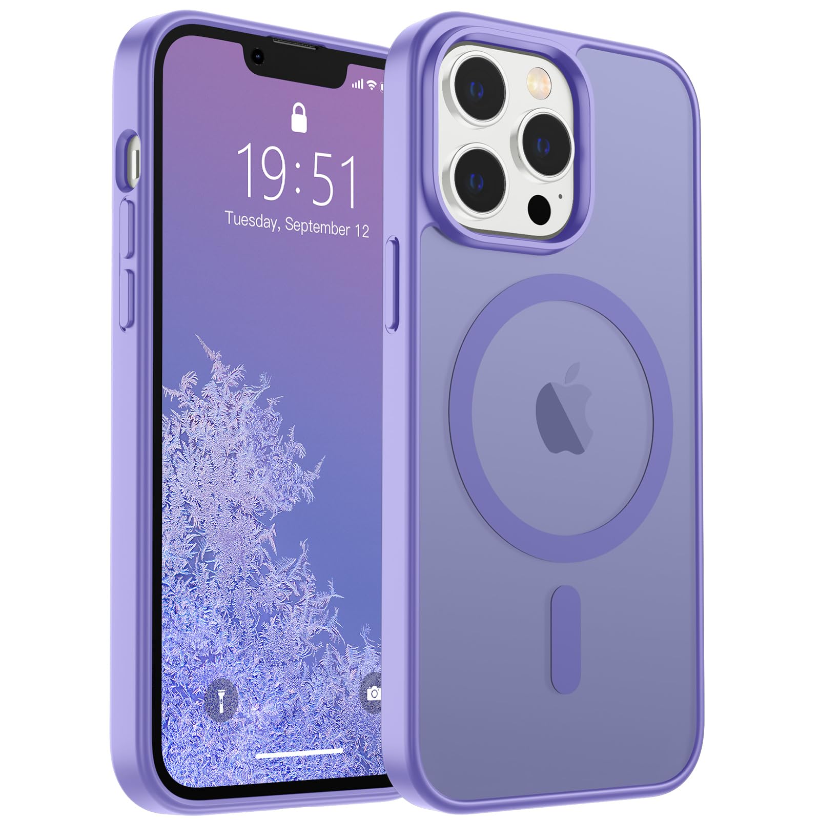SUPFINE iPhone 13 Pro用磁気ケース(MagSafe対応)(ミリタリーグレードの落下保護)スリム半透明マット耐衝撃、指紋防止携帯電話ケース、パープル