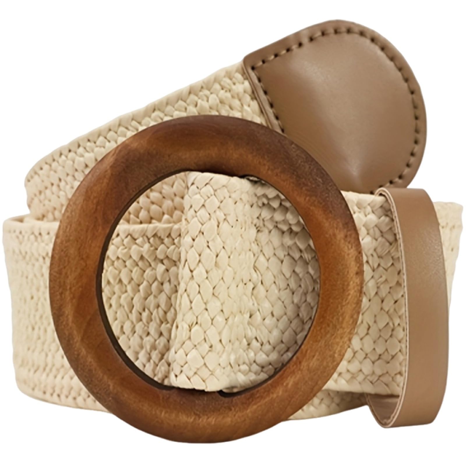 Agutalithic Women's White-Style8 Boho Woven Hollow Straw/Canvas Belt 4Cm Wide Braided Rattan Strap Fashion Waistband For Dress Jeans Pants(130Cm/51, )