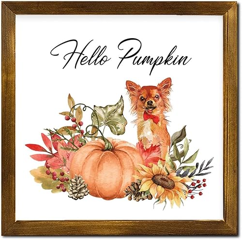 Hello Pumpkin American Bully Dog Wood Framed Sign Harvest Festival Wood Plaque Vintage Wall Decor Hanging Plaque Sign for Kitchen Living Room Hello Pumpkin American Bully Dog Wood Framed Sign Harvest Festival Wood Plaque Vintage Wall Decor Hanging Plaque Sign for Kitchen Living Room