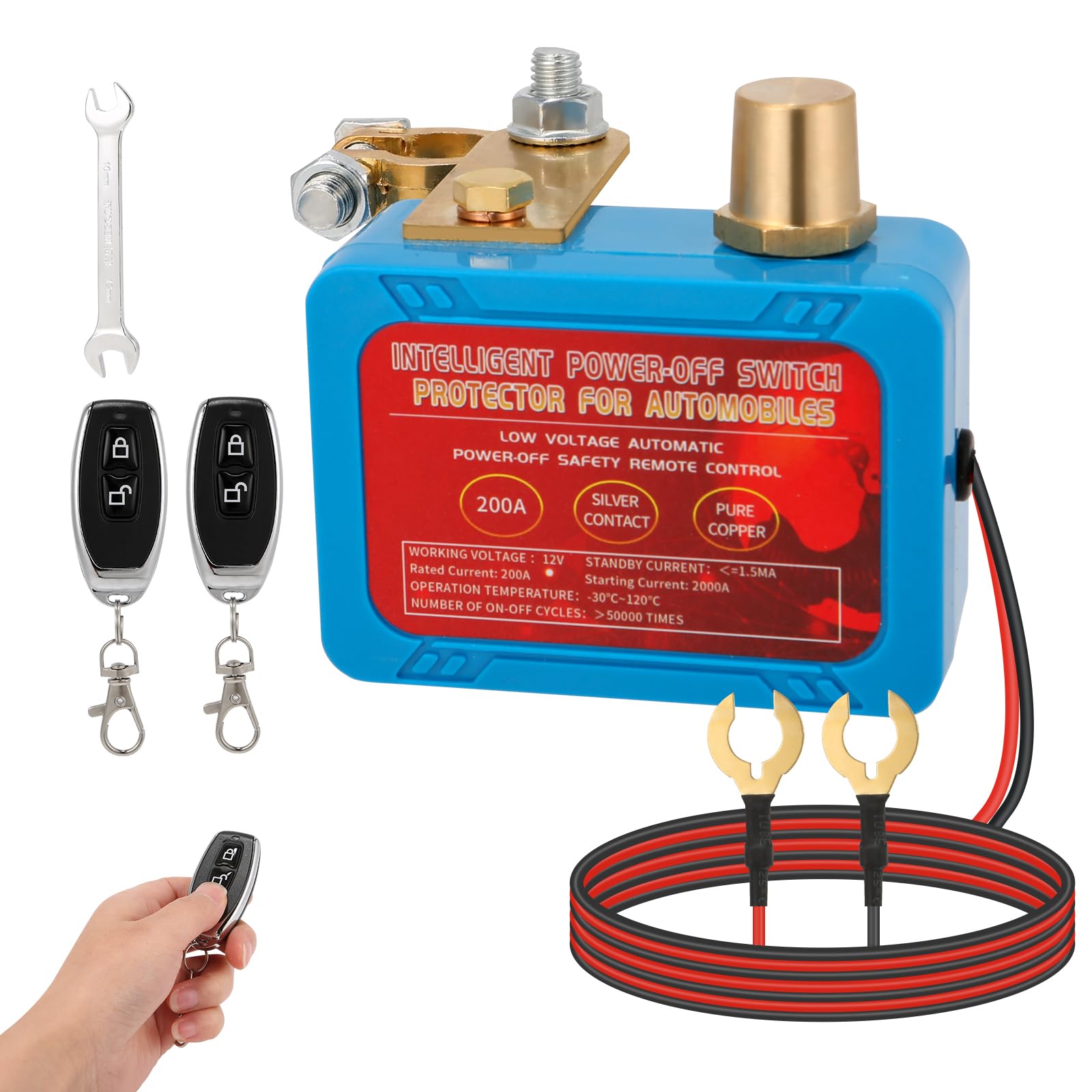 12V 200A Remote Battery Disconnect Switch Pure Copper (+)(-) Connection Control Battery Kill Switch for car-Auto Shut Off Switch,Anti-Theft Battery