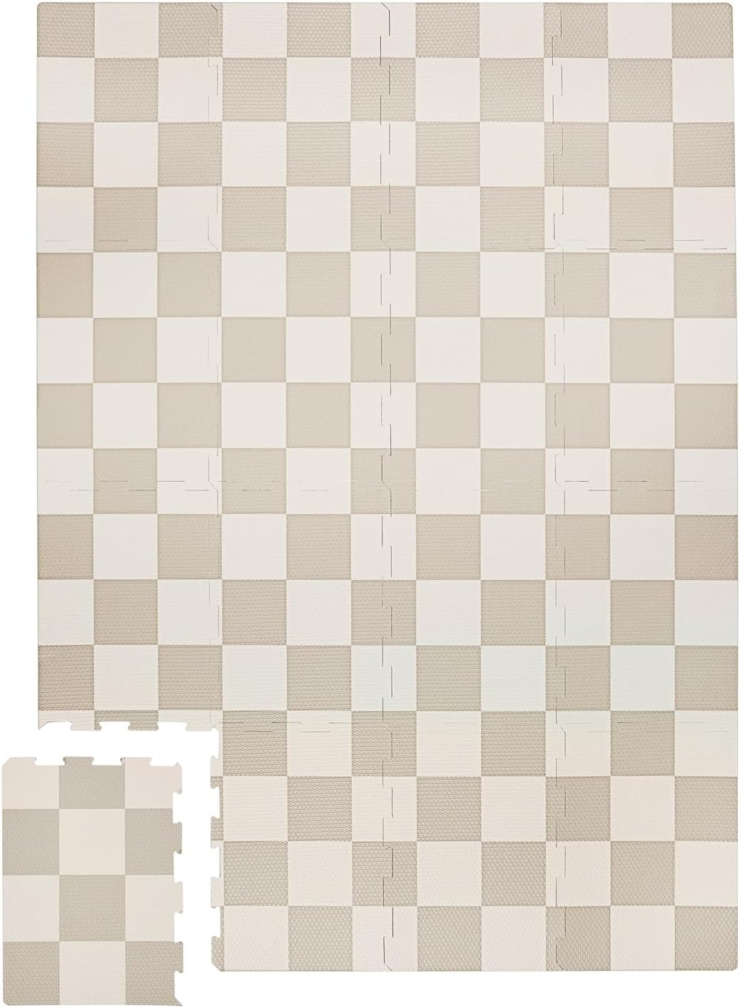 3 Sprouts Baby Foam Play Mat - Soft Foam Floor Tiles for Kids with Interlocking Puzzle Mats for Toddler Playroom - Safe 100% EVA Pads, Non-Toxic Waterproof Playmat - Checkerboard Beige