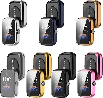 FitTurn Screen Protector Case for Amazfit Bip 3/Bip 3 Pro Watch TPU Slim Case Cover [Plating Metal Color Frame] [3D Full Coverage] Shell Protective for Bip 3/Bip 3 Pro SmartWatch (Seven Colours)