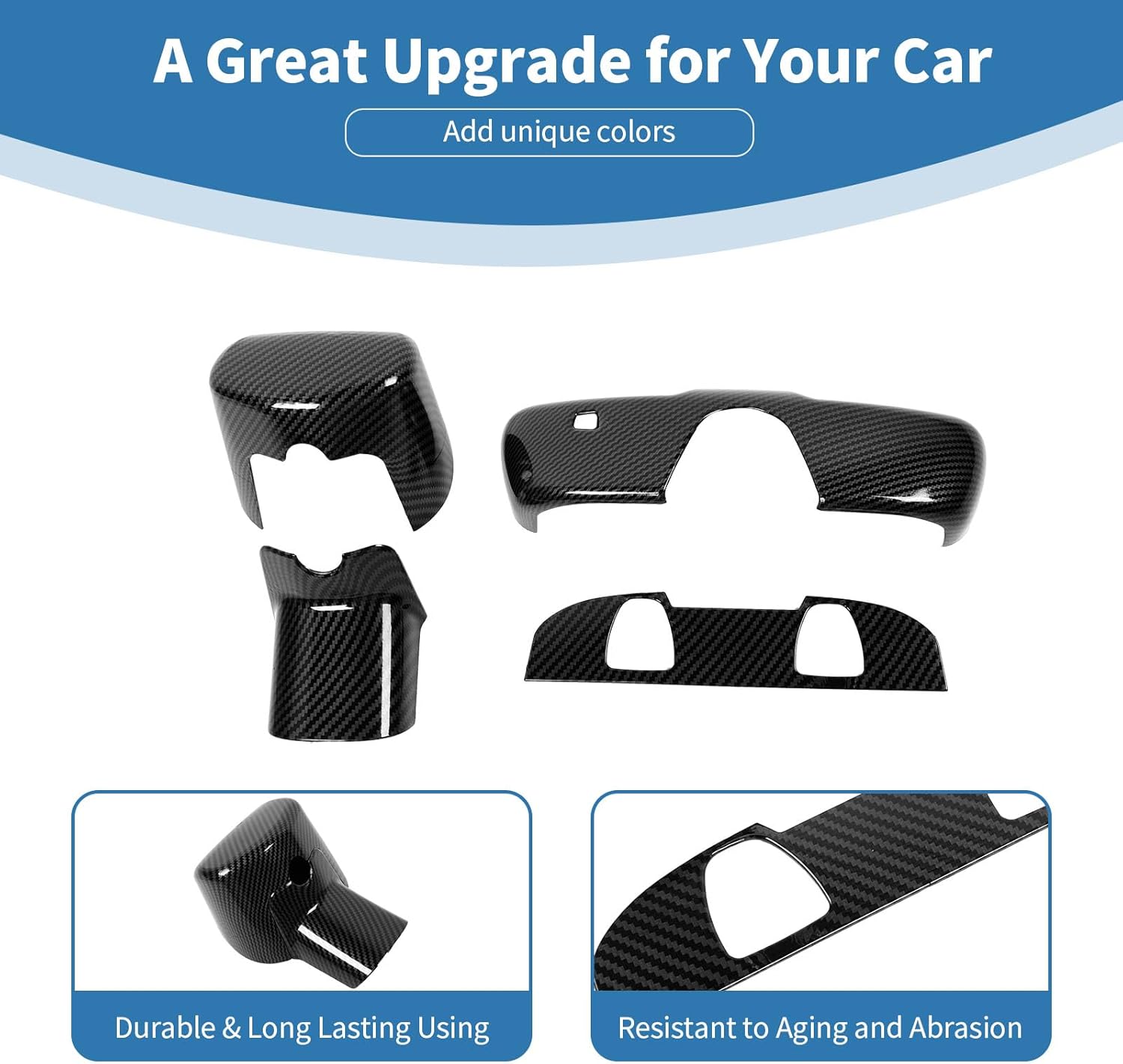 for Challenger Rearview Mirror Panel Trim Cover Fit for Dodge Challenger 2015-2023 Black Carbon Fiber Interior Accessories 4pcs