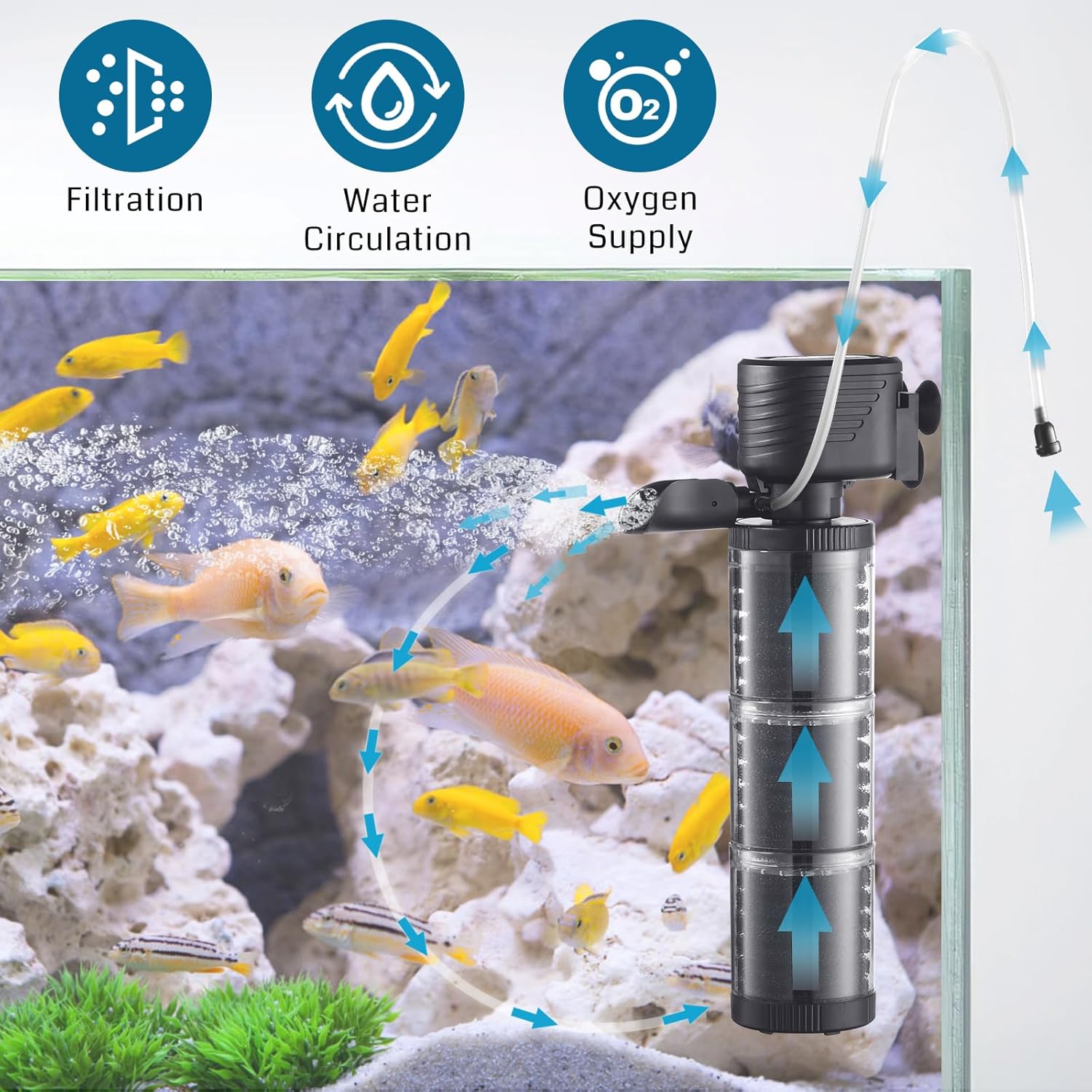 SainSmart XpertMatic Aquarium Filter for 70-120 Gallon Tank +Aquarium Air Pump Dual Outlet