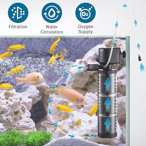 Miniatura 3 de SainSmart XpertMatic - Filtro de acuario de 3 etapas de 475 GPH para tanque de peces de hasta 120 galones, estilo moderno, material ABS negro,