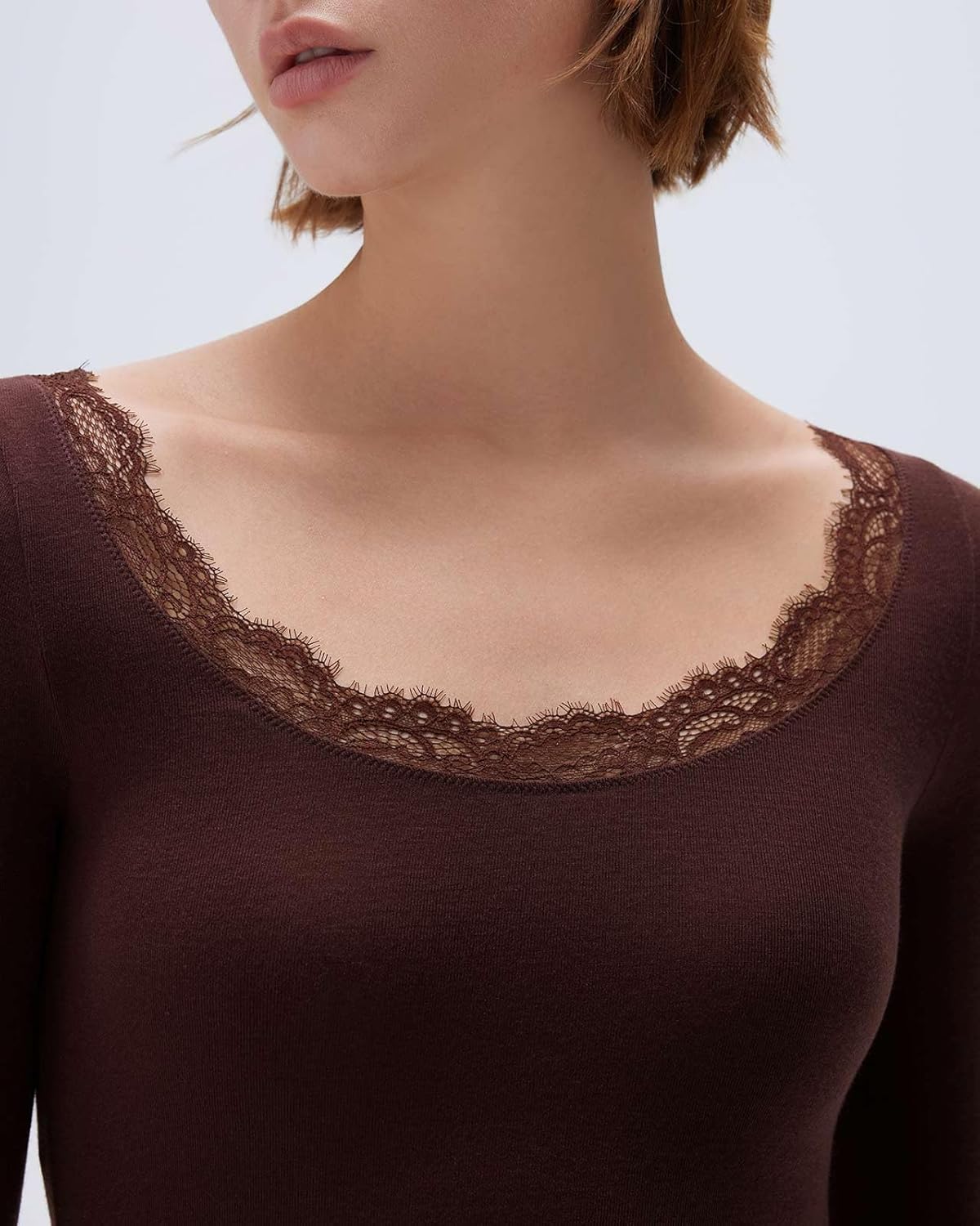 SUUKSESS Cloud Cashmere Women Lace Scoop Neck Tops Basic Long Sleeve Knit Shirts - Image 5