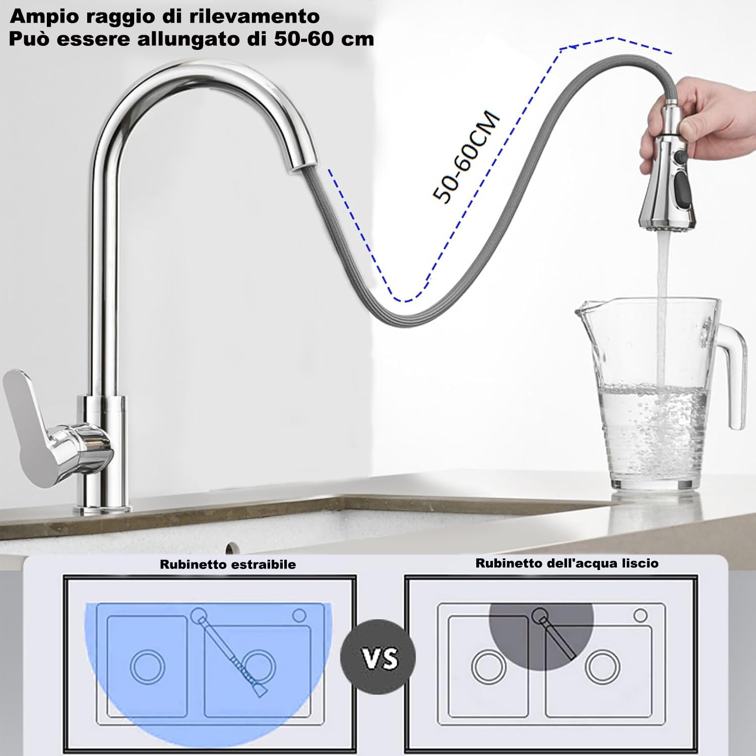 Djedjeo Miscelatore Rotante A 360° Caldo E Freddo Per Cucina In Acciaio Inox, Miscelatore Monocomando Per Lavello Doppio, Antigoccia Con Rubinetto Silenzioso Per Lavello Per Verdure (cromato-a - 6