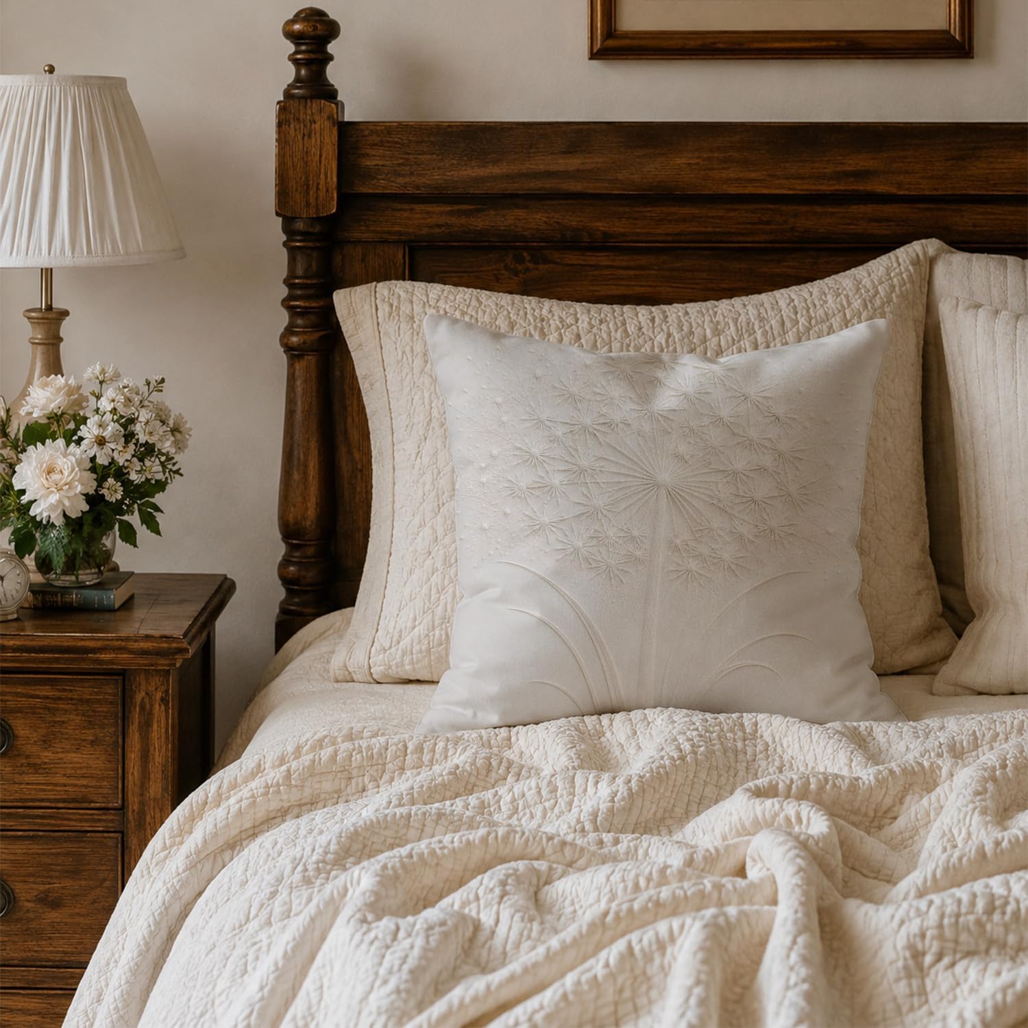 White Dandelion Botanical Pillow Covers 18x18 image 5