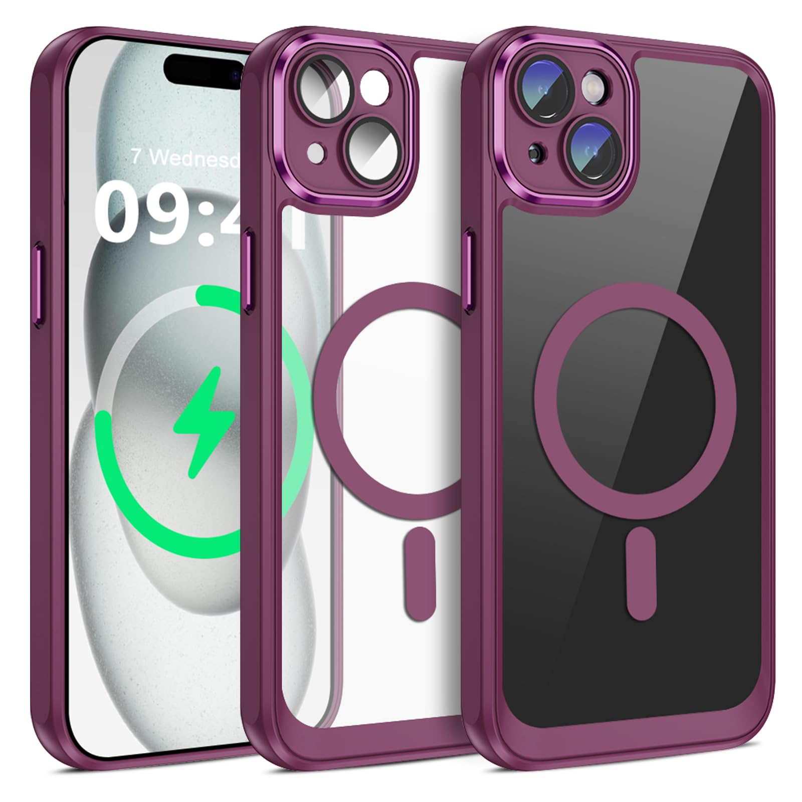 Cover per iPhone 15 Custodia con 2 Pezzi Vetro Temperato, Compatibile con Magsaf