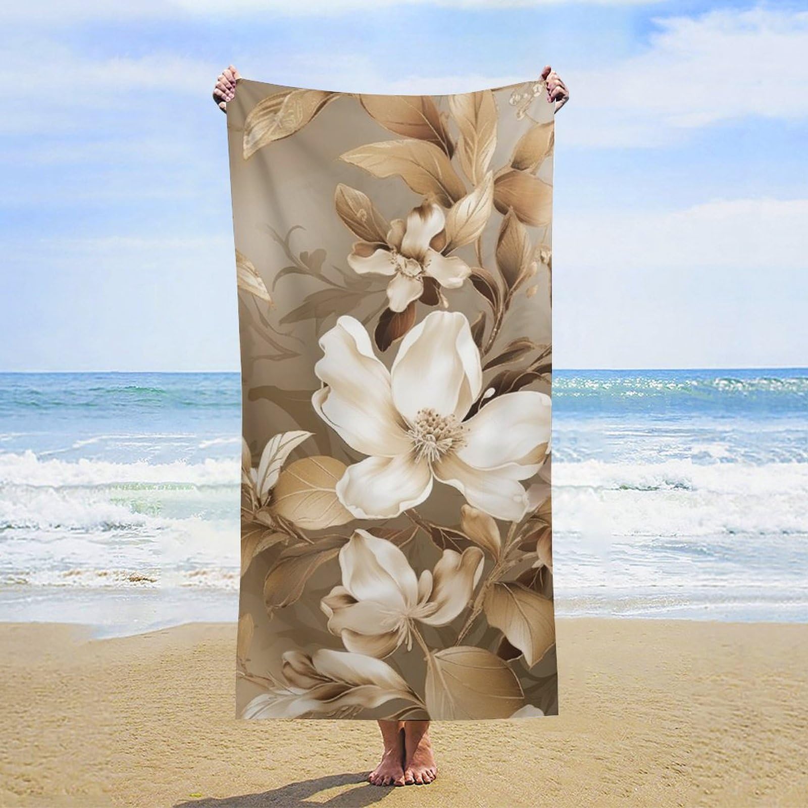 NTVOWPZO Flower Leaves Beach Towel Oversized Microfiber Bath Towels Lightweight Sand Proof Beach Towels Absorbent Pool Towels for Swimming Yoga Bathroom Towel 31.5" X 63"