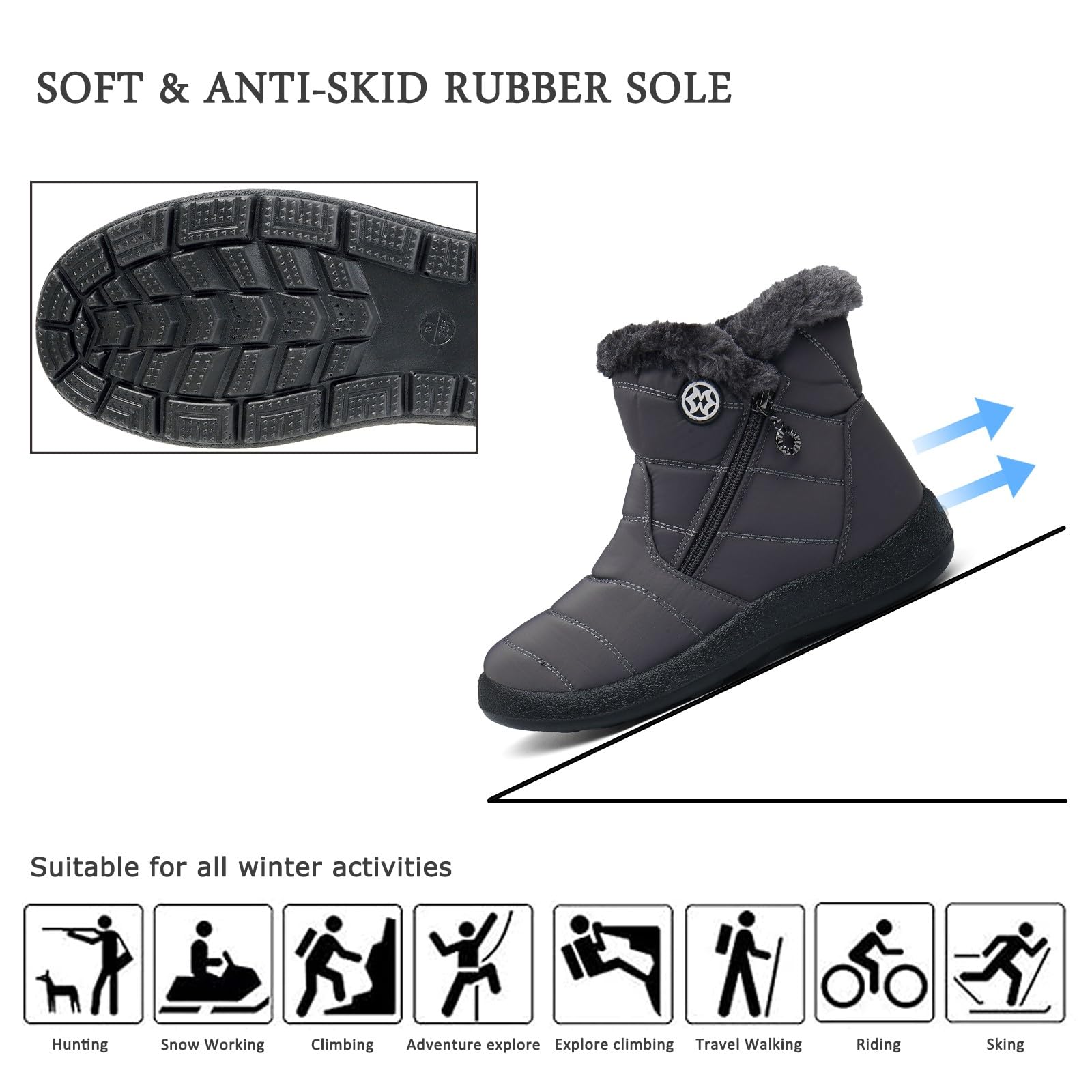 Hsyooes Stivali Donna Invernali Stivaletti Scarpe da Neve | Impermeabili, Foderato Caldo, Scarpe da Inverno, Antiscivolo, Outdoor