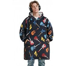 Huglanket Guitar Gifts for Men Women, Blanket Hoodie for Guitars Players Lovers, Musical Gift for Musician on Birthday, Christmas, One Size
