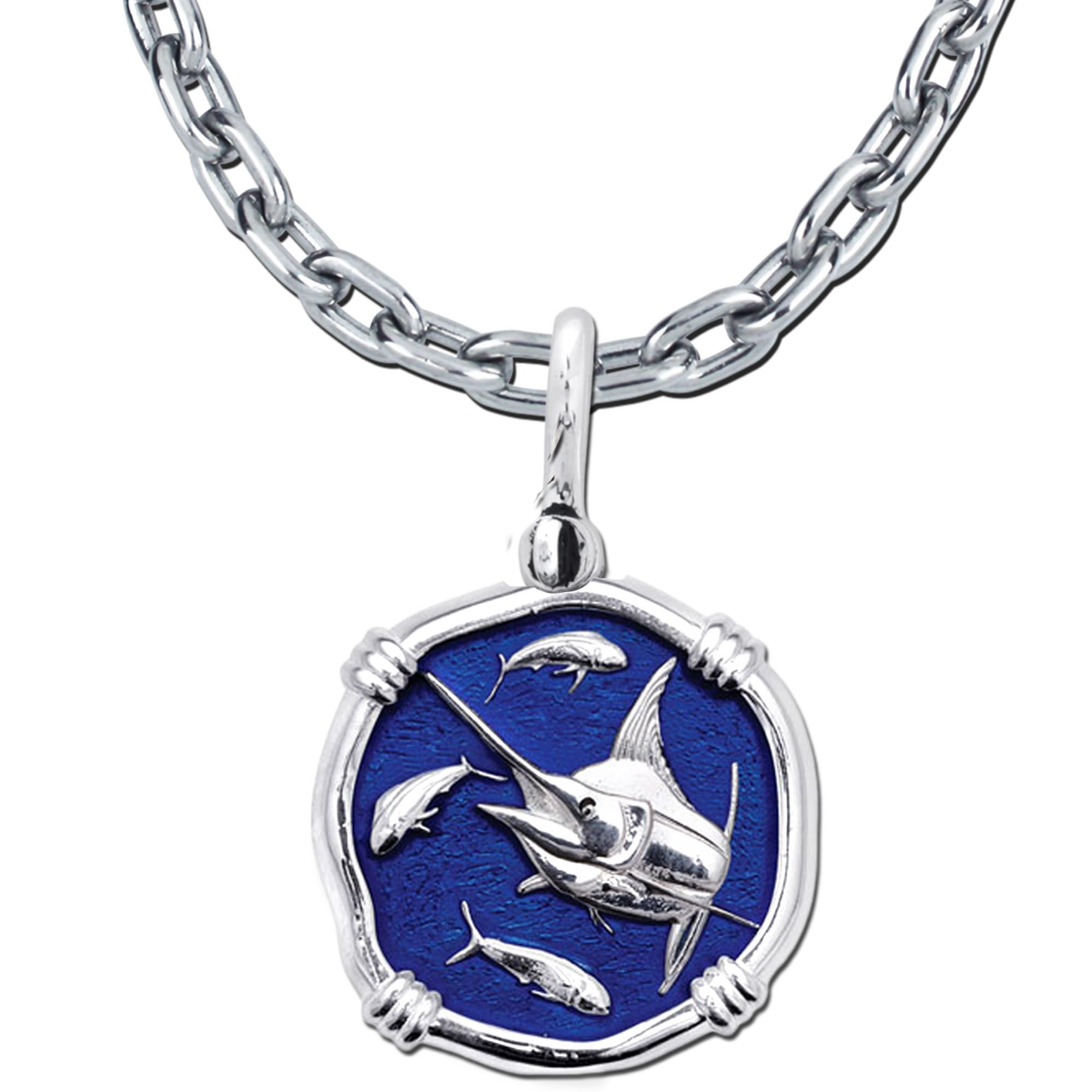Blue Marlin Necklace - Pendant Crafted in Sterling Silver on 24" Necklace Chain