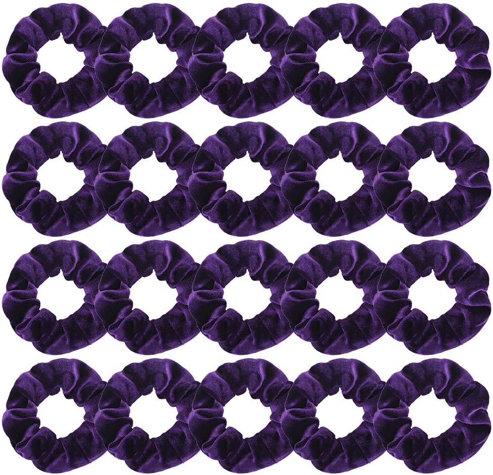 Didder 20 Pcs Hair Scrunchies Velvet Elastics Scrunchy Hair Ties Dark purple Soft Scrunchie Bobbles Ropes Scrunchie Solid color Hair Bands for Women Girls