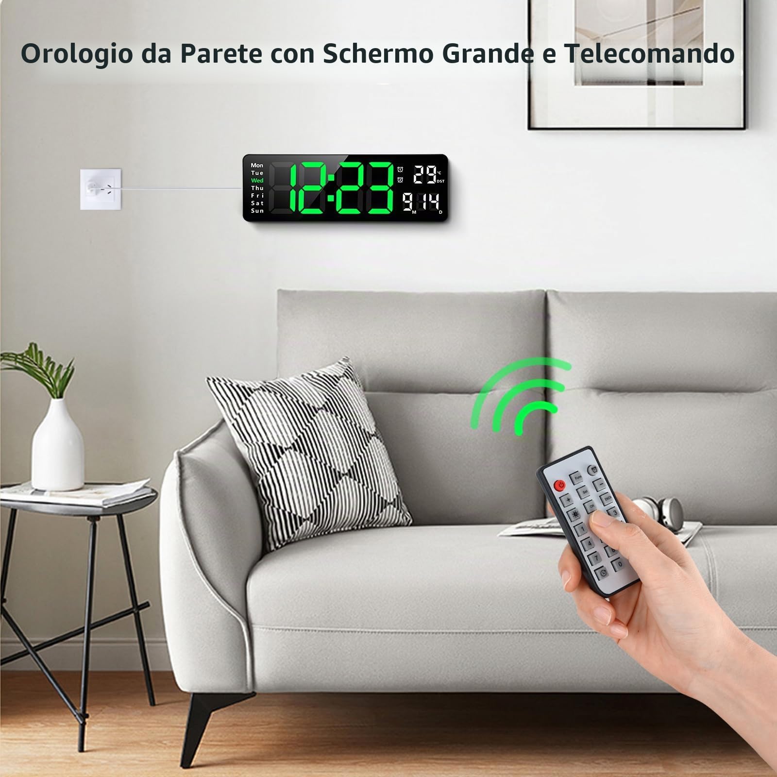 Fuloon Orologio da Parete Digitale, 13'' LED Orologio da Parete Digitale Luminosità Regolabile con Timer,Temperatura,Data,Settimana, LED Sveglia da Tavolo con Telecomando per Soggiorno Cucina Ufficio