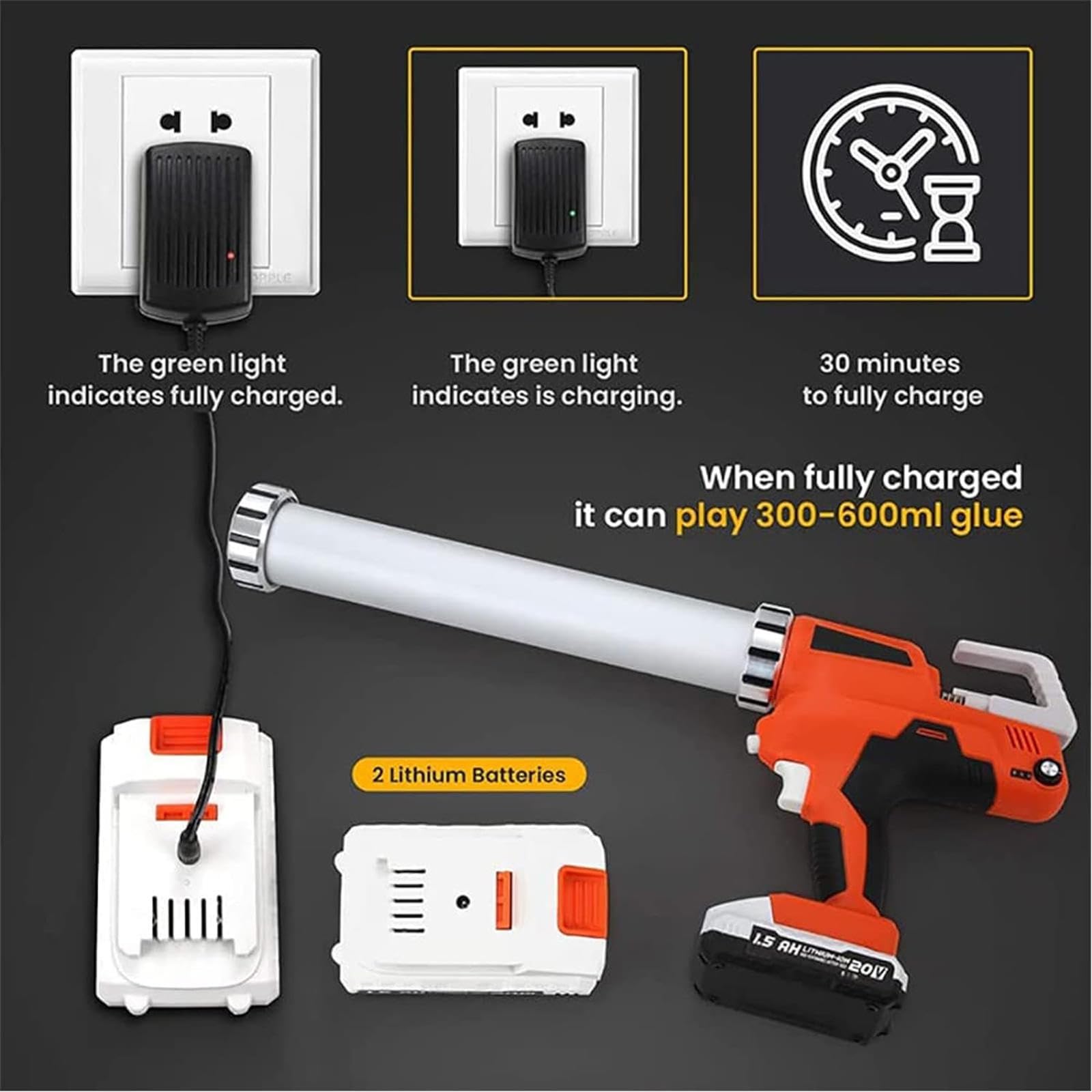 Elektryczny Pistolet Do Uszczelniania, Akumulatorowy Pistolet Do Uszczelniania Kiełbas Z 2 Bateriami Litowymi 21 V, Pistolet Do Klejenia Masy Uszczelniającej Do Uszczelniania, Napełniania I