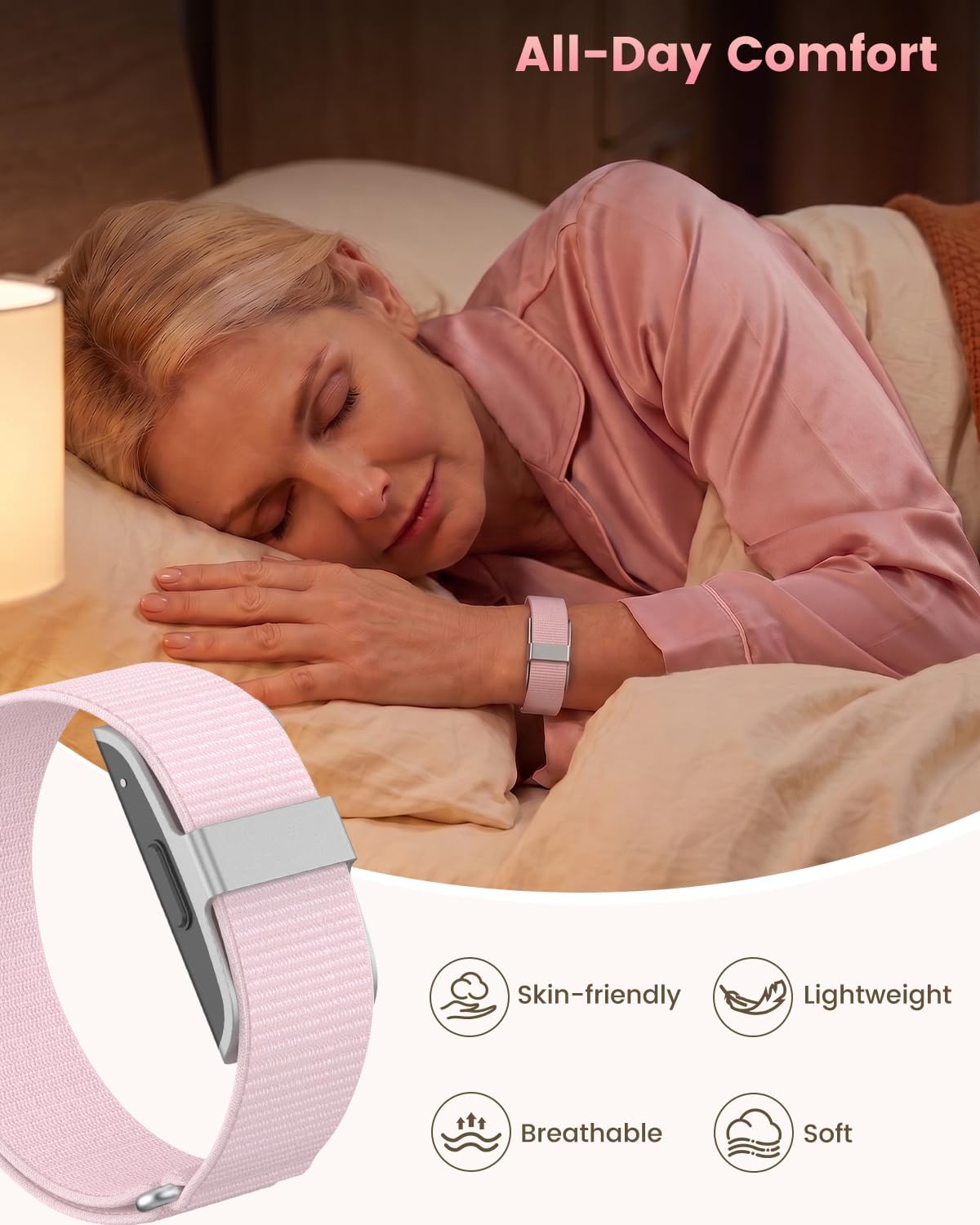 Nylon Band Compatible with Hume Band, Soft Breathable Two-Tone Replacement Strap for Hume Health Band, Adjustable Hook-and-Loop Wristband for Women and Men image 3