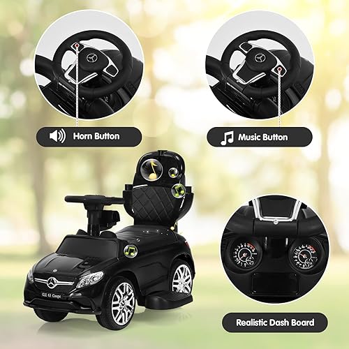 Miniatura 8 de INFANS Coche de empuje con licencia 3 en 1 Mercedes Benz cochecito de juguete para niños pequeños con asa de empuje caminante deslizante de pie a