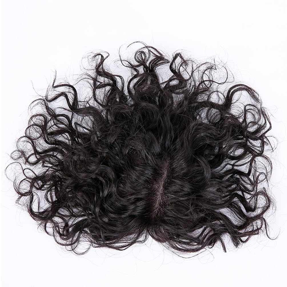 Side Part 100% Real Human Hair Messy Curly Wiglet Seamless One Piece Clip in Topper Cloth Base (30cm/Right Part Maroon Brown)