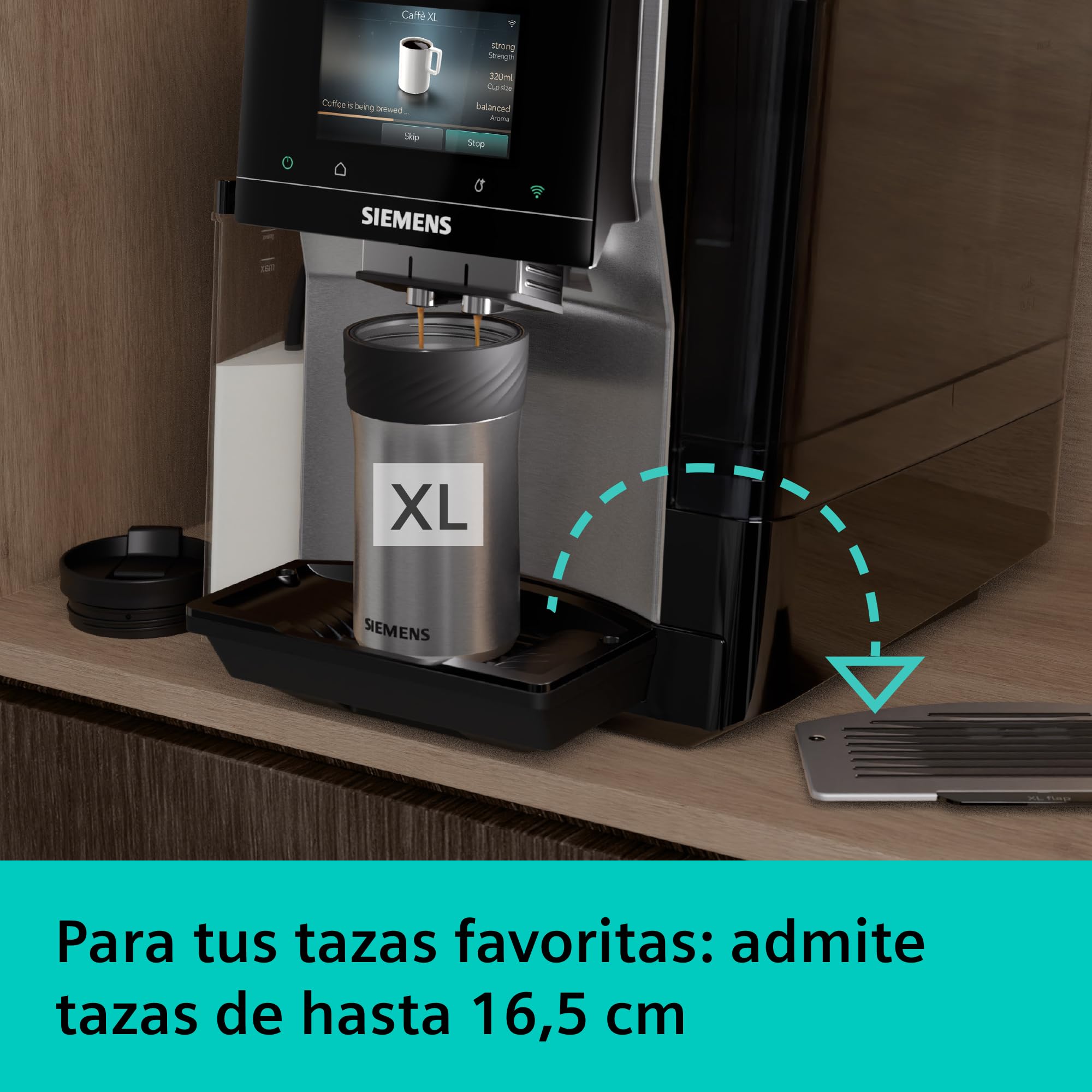 SIEMENS, Cafetera Superautomática, EQ700 iAroma, pantalla táctil, depósito de leche integrado, calentador de tazas, Cold Brew y Slow Brew, app Home Connect, acero inoxidable negro, TQ727E03