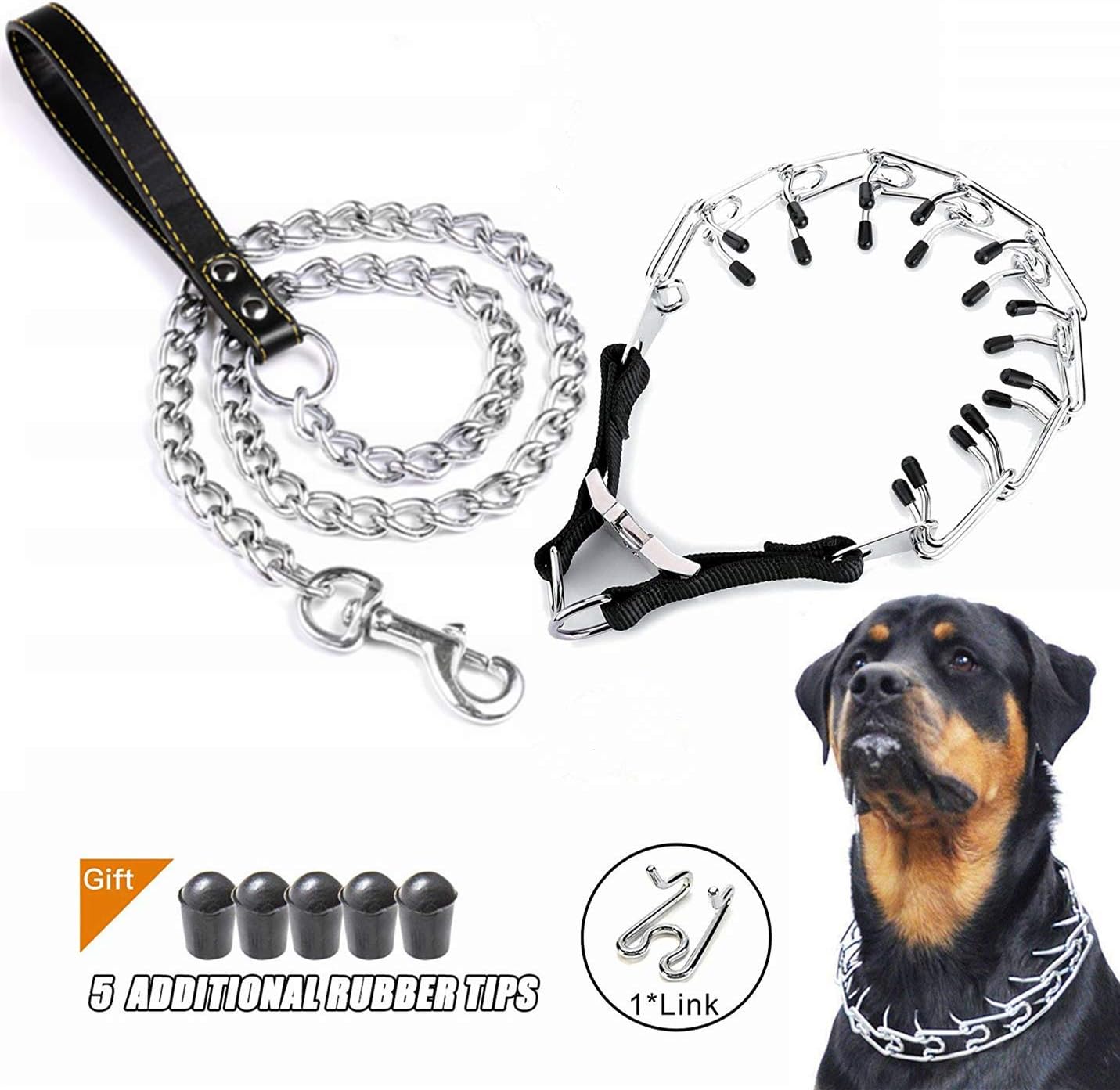 Professional Dog Pinch Training Collar,Training Metal Gear, Pet Collar, with Quick Release Snap Buckle and Rubber Caps, Plated, Easy-On and Adjustable Training Dog Collar for Medium and Large Dogs,24"