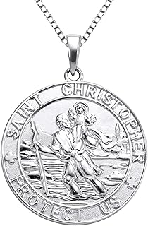 YL St Christopher Necklace Solid 925 Sterling Sliver Personalized Engraved Round Medallion Antiqued Religious Protector Ta...