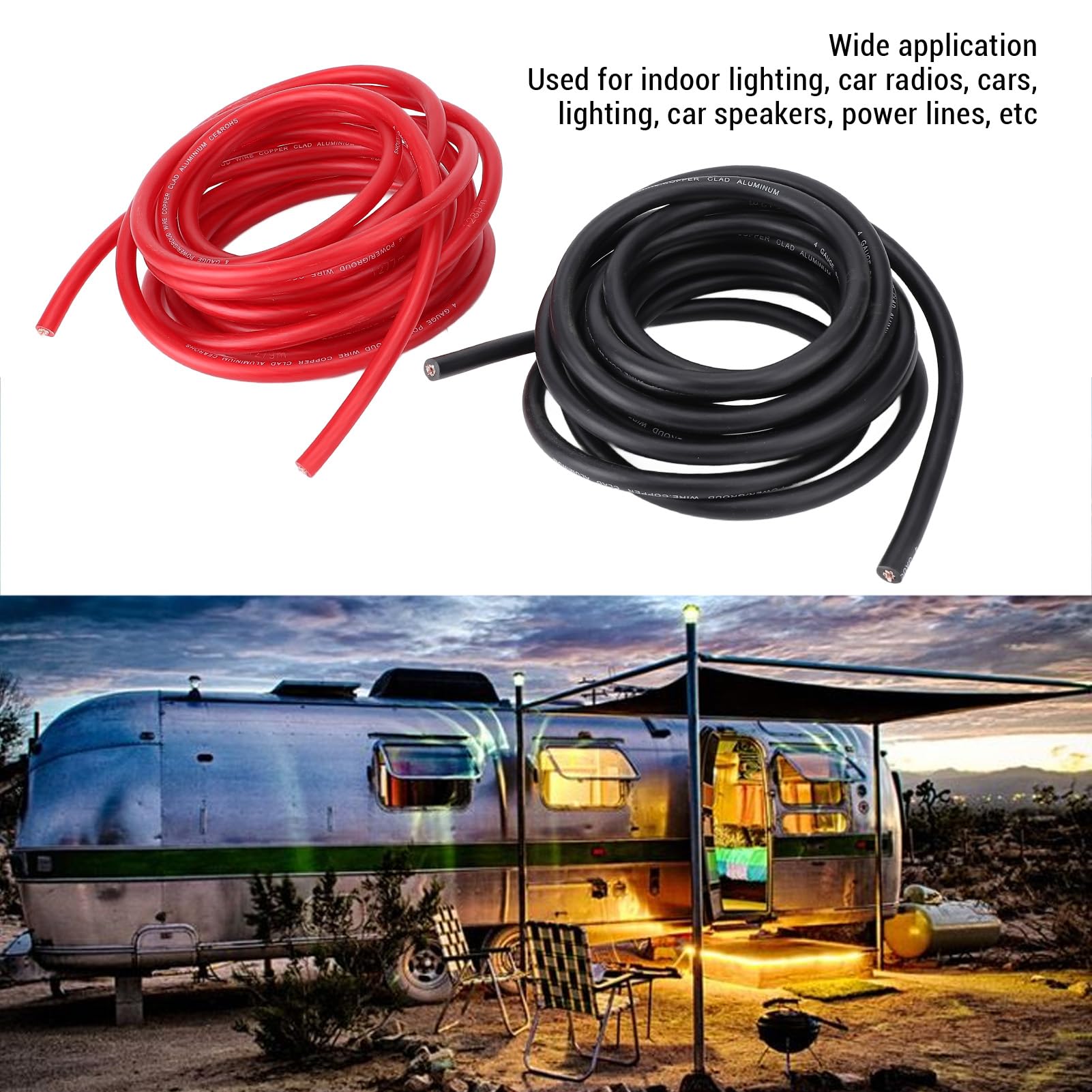 Câble d'alimentation 4AWG 20 Pieds en cuivre et Aluminium de qualité supérieure, kit de Fils électriques Flexibles pour Automobile avec Tube thermorétractable pour système