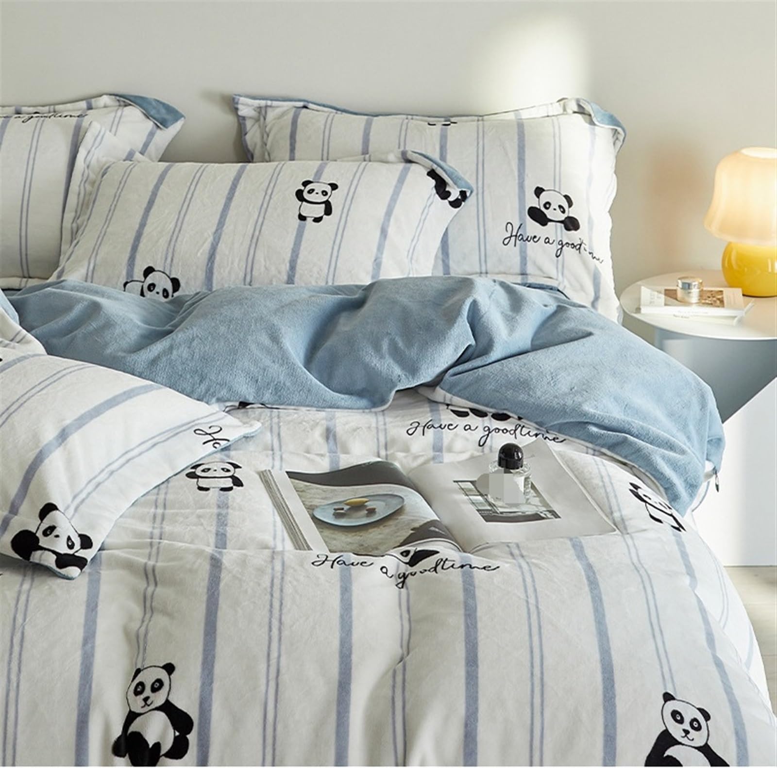 Parure De Lit 3 Pièces Motif Pandas Et Champignons Trippy - Drap-Housse Poches Profondes Pour Lit Simple Ou Double