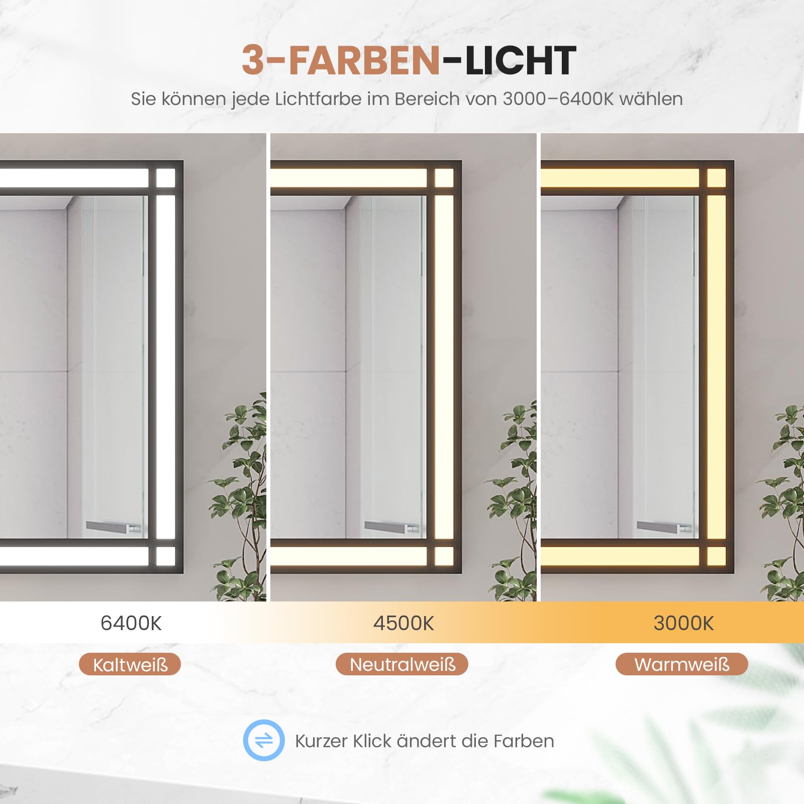 AQUABATOS grande specchio da bagno a LED con illuminazione 140x70 cm effetto finestra specchio luminoso cornice in alluminio nero dimmerabile antiappannamento