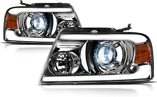 Alpha Owls 8711088 - Faros delanteros de proyector LED completo con barra de luz LED blanca, ámbar cromado para Ford F150 2004-2008  Lincoln Mark LT