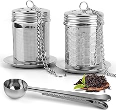 AOPULE Tea Infuser Fine Mesh Tea Infusers for Loose Tea,3 Pack Stainless Steel Tea Steeper with Extended Chain Hook and Tea Spoon for Brew Tea, Spices and Seasonings