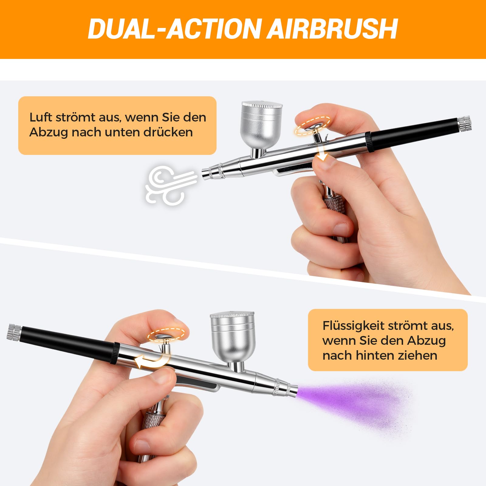 Airbrush Set mit Kompressor 40 PSI Double Action 3 Düsengrößen 0,2/0,3/0,5 mm für Modellbau